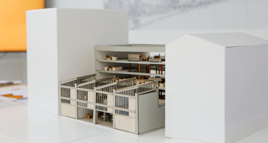 3D model of a building made out of paper and card