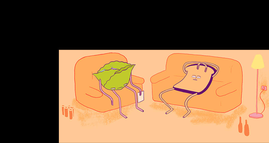
                                        An animated image of a lettuce and a piece of toast sitting on armchairs
                                        