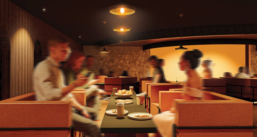 Digital 3D model of the interior of a restaurant