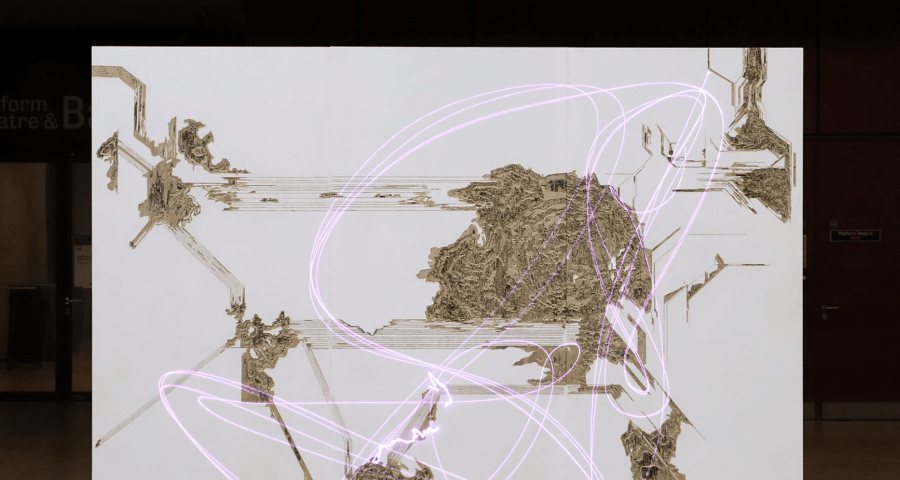 Art installation piece, wood and projection