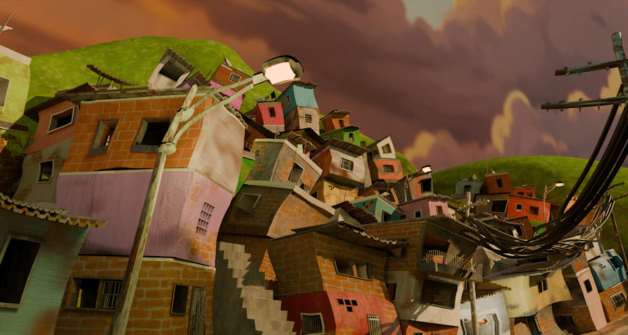 Animated distorted colourful buildings