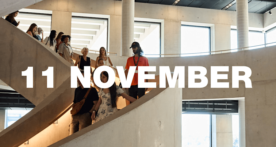 Tour group walking down the LCF staircase