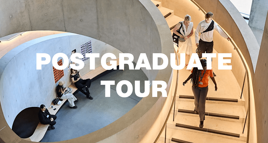 Tour group walking down the LCF staircase